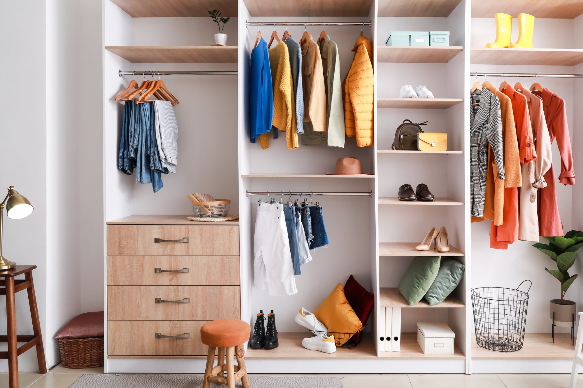 Walk-in Closet with Stylish Female Clothes